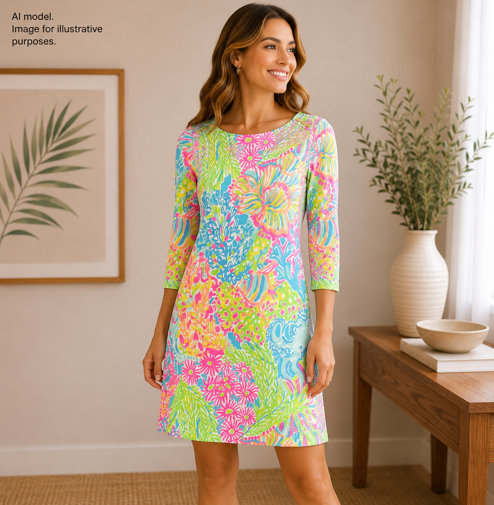 Lilly Pulitzer Dress Women XXS Green Blue Pink Yellow Bright Floral Soft Stretch